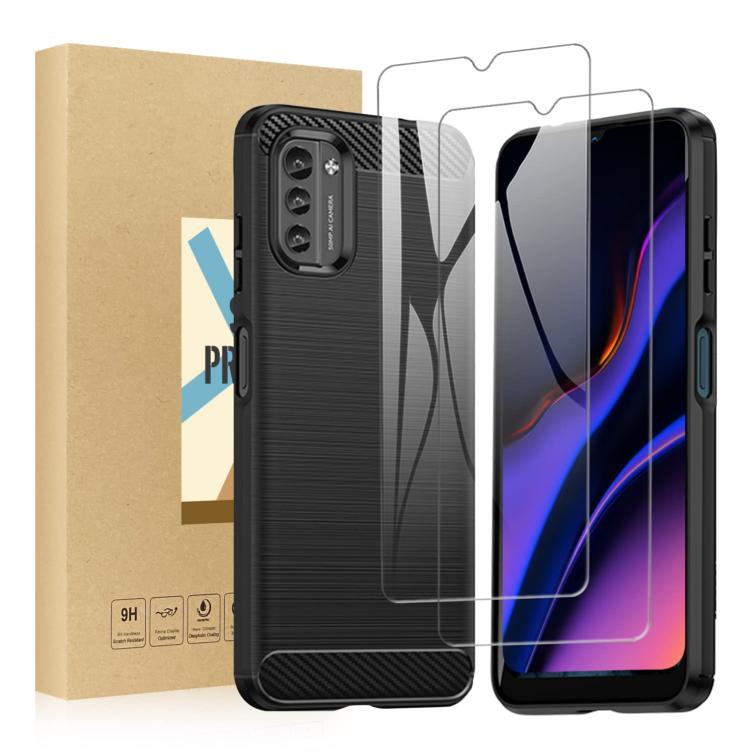 SCL Nokia G11/G21 Case + Screen Protector for Nokia G11/G21 Tempered Glass [2 Packs] + TPU Protective Case Anti-Scratch and Anti-Fingerprint