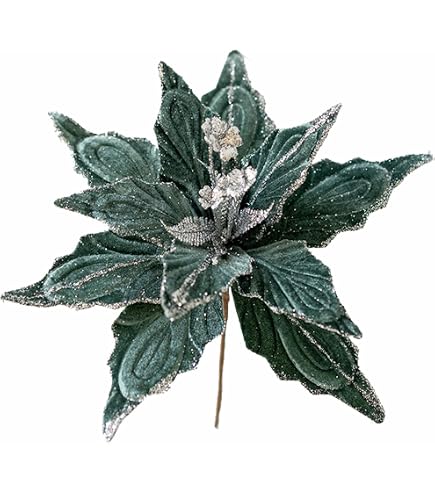 12Pcs Glitter Christmas Poinsettia Flowers - 7 Inch Artificial Poinsettia Ornaments For Xmas Tree, Holiday Party & Home Decor