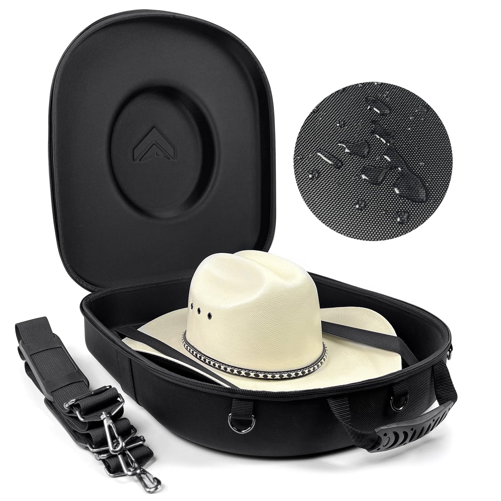 Photo 1 of Travel Hat Case For Cowboy Panama & Fedora Hat, Waterproof & Crush Proof Cowboy Hat Box Wide-brimmed Hats Storage Holder Hat Carrier - Large, Black
