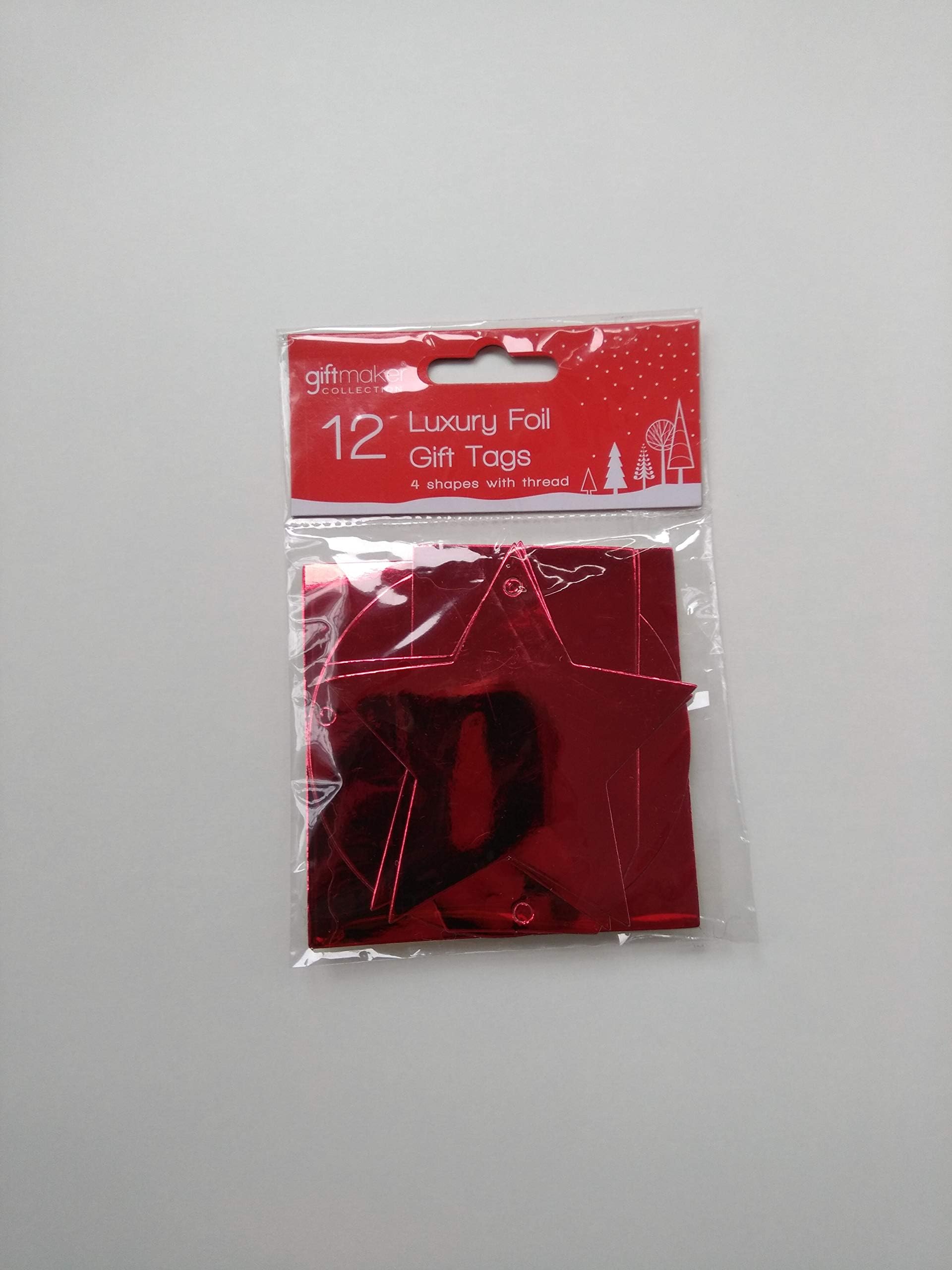 24 Gift Maker Collection Foil Tags - 12 Gold & 12 Red Christmas Xmas Tags - Assorted Designs