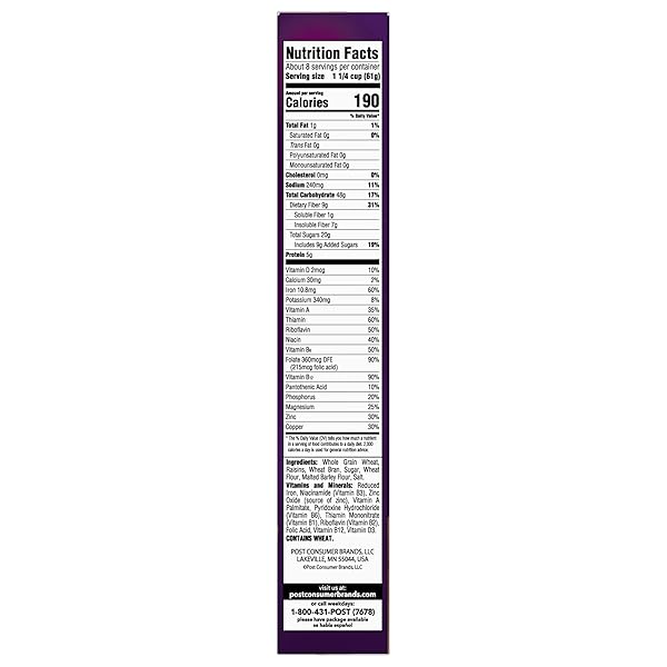 POST RAISIN BRAN®, WHOLE GRAIN WHEAT & BRAN BREAKFAST CEREAL, KOSHER, 16.6 OUNCE