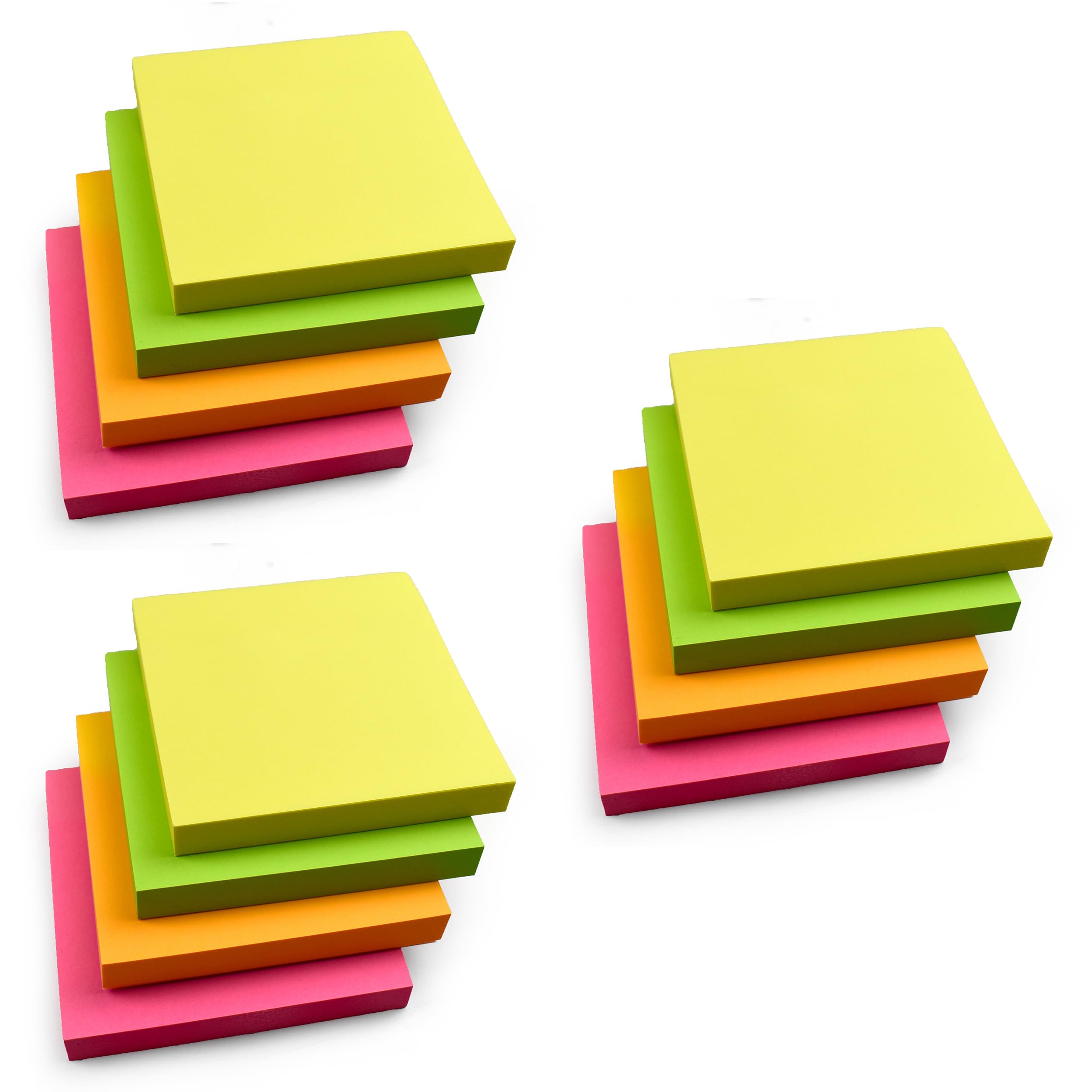 1200 Bright Colours Sticky Notes | Extra Sticky | 76x76mm (3"x3") - 12 Square Pads of 100 Sheets - Memos in Yellow, Pink, Orange Green, Peach | Brighten Your Home with Lively Reminders, Notes & Lists
