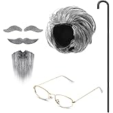 Jeere 7 Pcs Old Man Costume Kit 100 Days of School Grandpa Wig Costume Accessories 1920s Halloween Old Man Cosplay Costumes