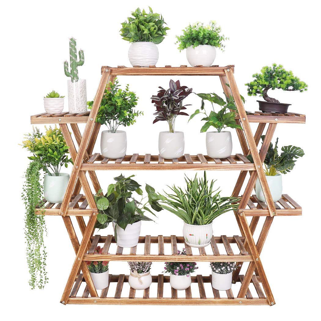 UNHO Large Plant Stands Indoor, Outdoor Plant Stand Garden Shelves Wood Plant Stand Flower Stand Indoor Plant Rack in Corner Living Room Balcony Patio Yard