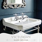 Wasserrhythm Victorian Basin Pillar Taps Pair Chrome Brass Cross Lever view 2