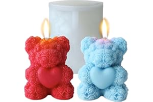Rose Bear Silicone Mold - 3D Teddy Bear Candle Making Molds, Cute Epoxy Resin Molds for DIY Handmade Soaps, Valentine Gifts, 