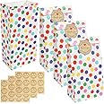 Paper Party Bags 30 Pcs Mini Rainbow Polka Dots Favour Bags with Thank You Stickers for Party Birthday Valentines' Day Weddin
