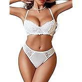 Avidlove Women Lingerie with Push Up Bra Sexy Lace Panty Sets 2 Piece Lace Teddy Lingerie White Bralette