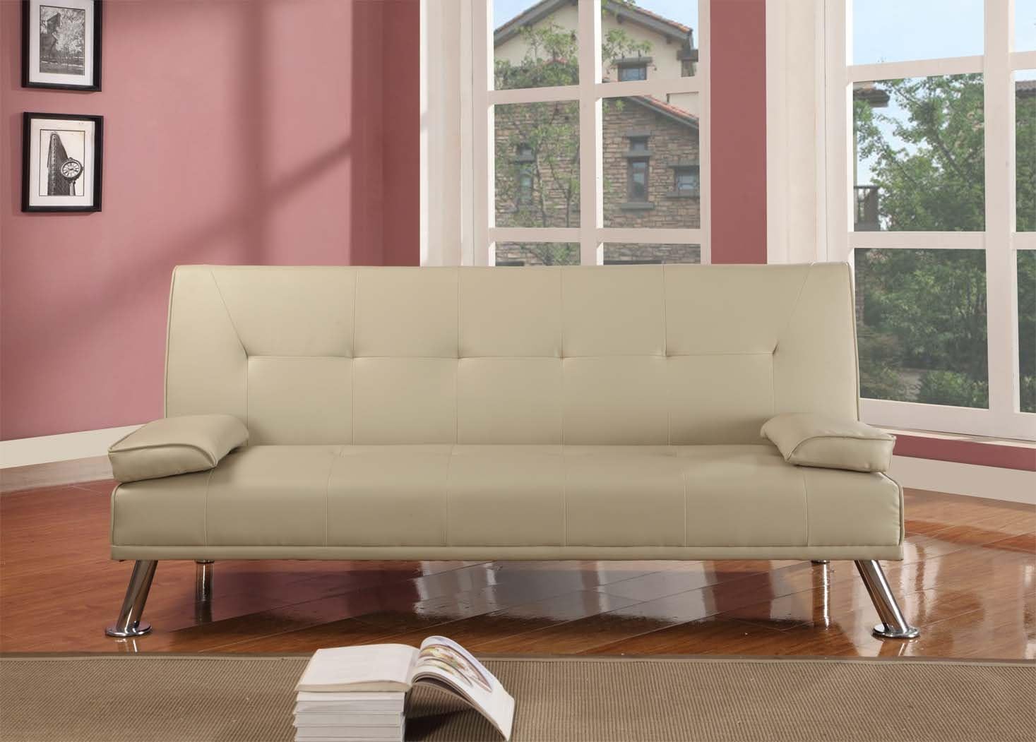 Comfy Living Large Stunning Italian Designer Faux Leather 3 Seater Sofa Bed Futon In Cream Amazon Co Uk Kitchen Home