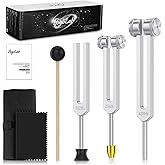 POGOLAB Tuning Forks for Healing Set (128Hz, 256Hz, 512Hz), with Percussion Hammer Mallet, Crystal Base & Storage Pouch, Sound Therapy Instrument for Chakra/Yoga/Meditation