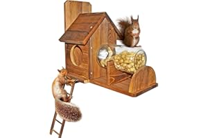 NB2GHYQJ Squirrel Feeder with Ladder, Wood Squirrel Feeders for Outside, Funny Squirrel House with Nut Peanuts Storage Bottle and Corn Cob Holder, Easy to Install