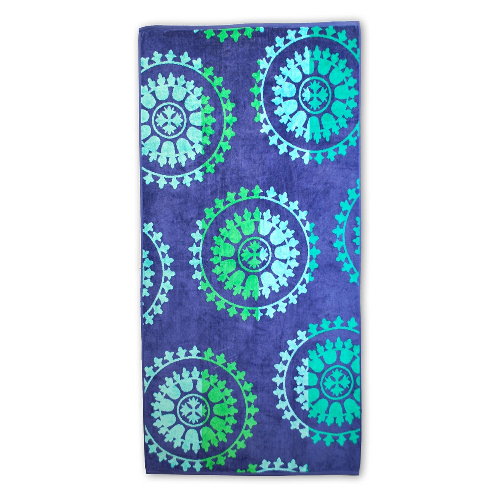 Superior Luxurious 100% Cotton Beach Towels, Oversized 34" x 64", Soft Velour Cotton and Absorbent Cotton Terry, Thick and Plush Floral Beach Towels - Navy Blue