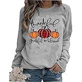 GDPRYS Thanksgiving Sweatshirts Women Thankful Grateful and Blessed Sweatshirt Pumpkin Pullovers Shirts Tops Blouses