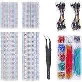 4 Breadboard Kit 970 Jumper Wires with Tweezers for Electronics Projects | Complete Solderless Prototyping Kit with 4 Breadboards, 970 Jumper Wires, Storage Box and Tweezers