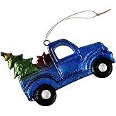 SAFIGLE Blue Iron Christmas Car Ornament Hanging Decoration for Tree Door Porch Random Orientation Vintage Car Pendant for Holiday Party Winter Celebration