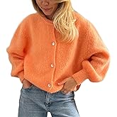 Seyurigaoka Women’s Long Sleeve Crew Neck Button Down Cardigan Sweater Open Front Loose Soft Knit Sweater Coats