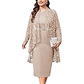 TIARALY Plus Size Formal Dress Suit 2 Pcs Mother of The Bride Groom Dresses Set with Lace Jacket Elegant Dressy Outfits