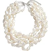 Multi-Layer Irregular Imitation Pearl Choker Necklace for Women, Boho Beaded Statement Fashion Pearl Necklaces Jewelry Gift