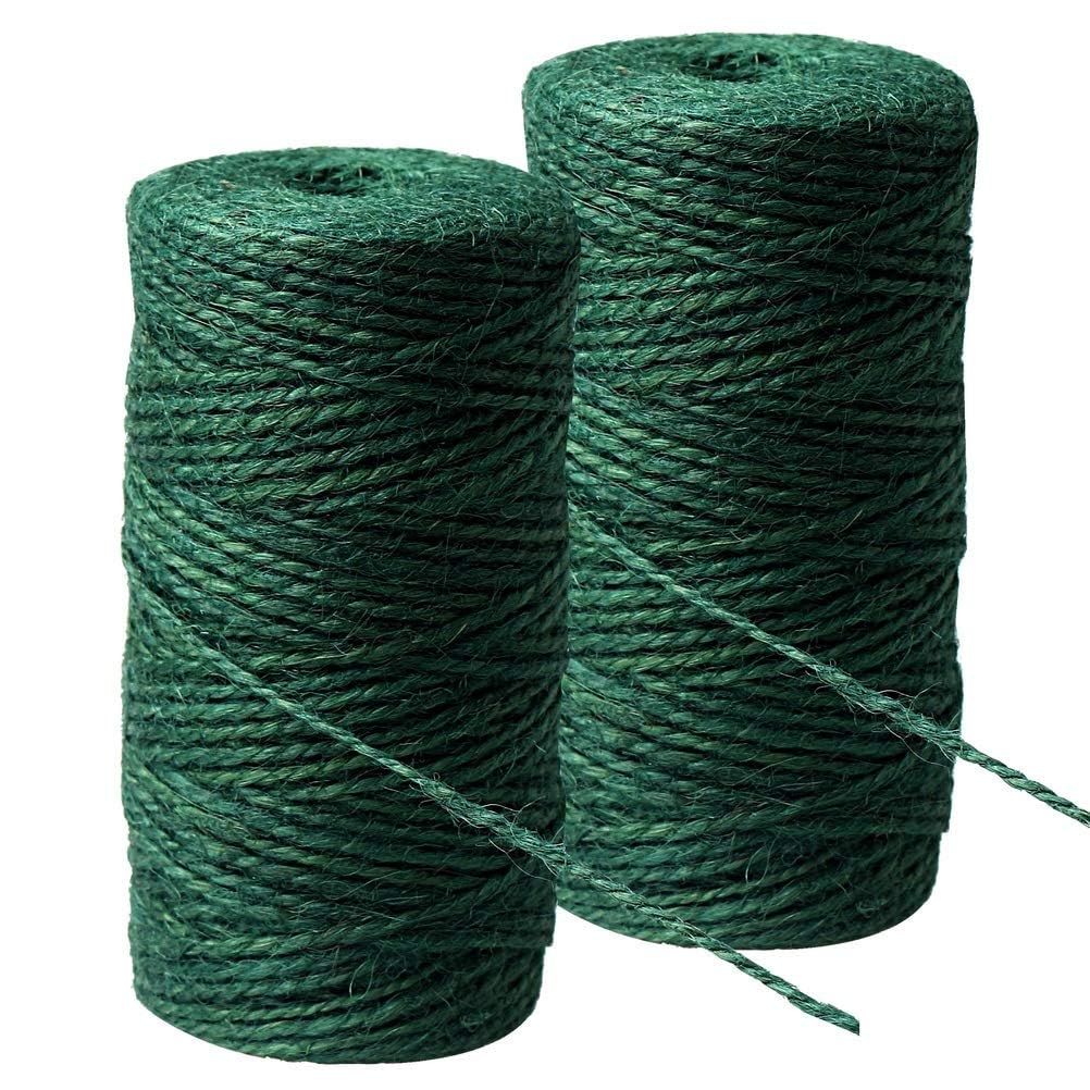 2 Rolls Green Hemp Garden Twine, Garden String Christmas Twine ​Natural Jute String for Gardening, Arts & Crafts, Total 200m/656ft