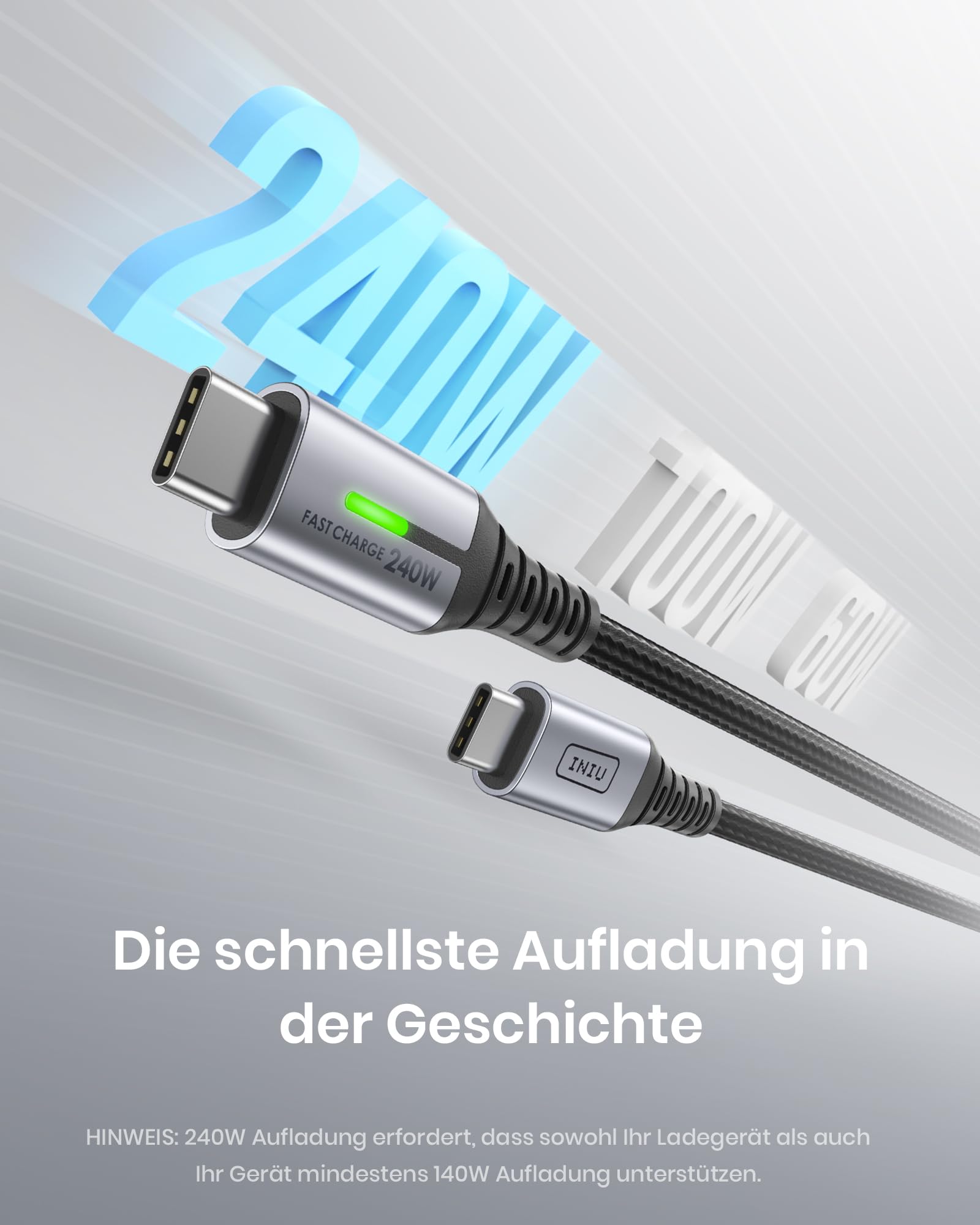 INIU 240W USB C Kabel, [2 Stück 2m] PD Schnellladekabel USB C auf USB C Kabel, Nylon Geflochten Ladekabel USBC für iPhone 17 16 15 Pro Max Samsung Galaxy S25 S24 Ultra Pixel 10 9a iPad Pro MacBook Air 8