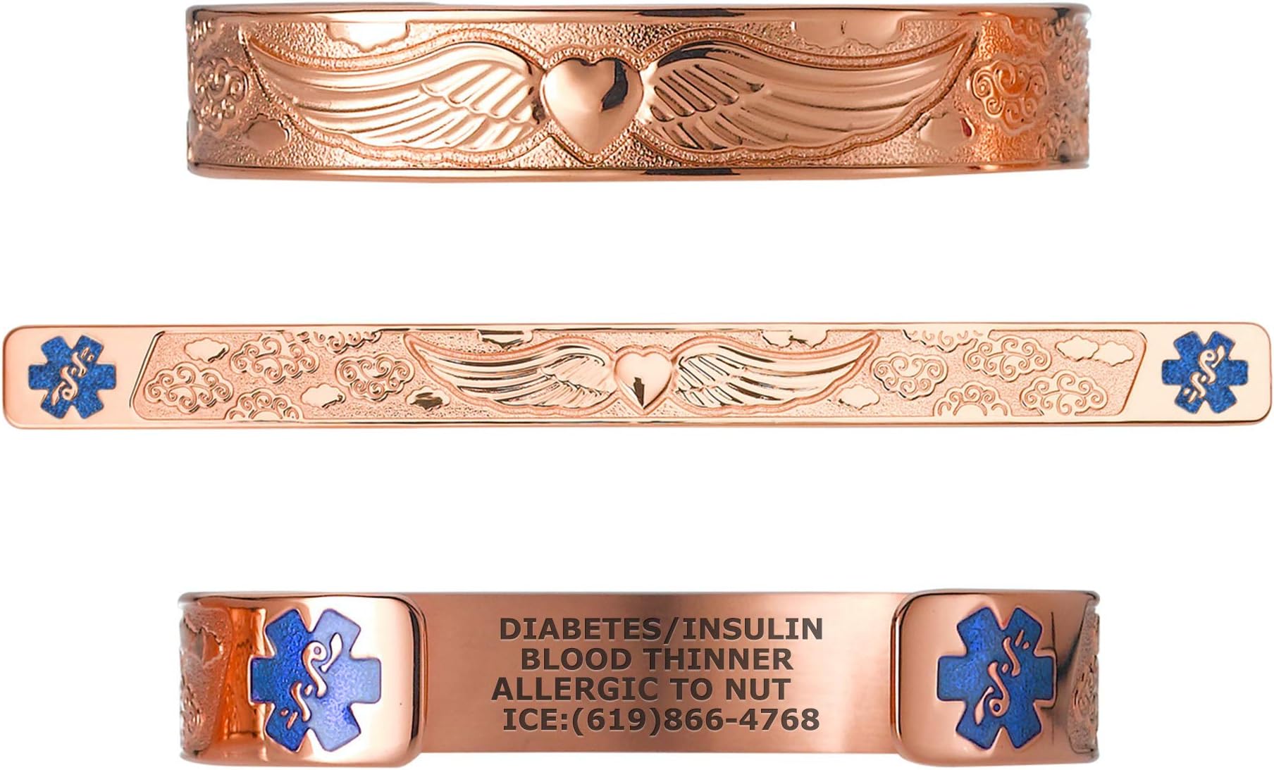 DivotiCustom Engraved Medical Alert Bracelets for Women, Stainless Steel Medical Bracelet, Medical ID Bracelet w/Free Engraving - Angel Wing w/ 6" Cuff (fits 6.5-8.0") – Color