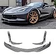 NINTE Front Lip for 2014-2019 Chevrolet Corvette C7 Stingray Stage 3 Carbon Fiber Style Front Bumper Lip Splitter with Side Extension Winglets Pair