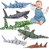 Viabty 6PCS 3D Printed Shark Figurines Toys for Kids Toddlers, Realistic Ocean Sea Animals Bath Toys Fidget Toys Cake Toppers Shark Party Decorations Christmas Birthday Gift for Boys Girls
