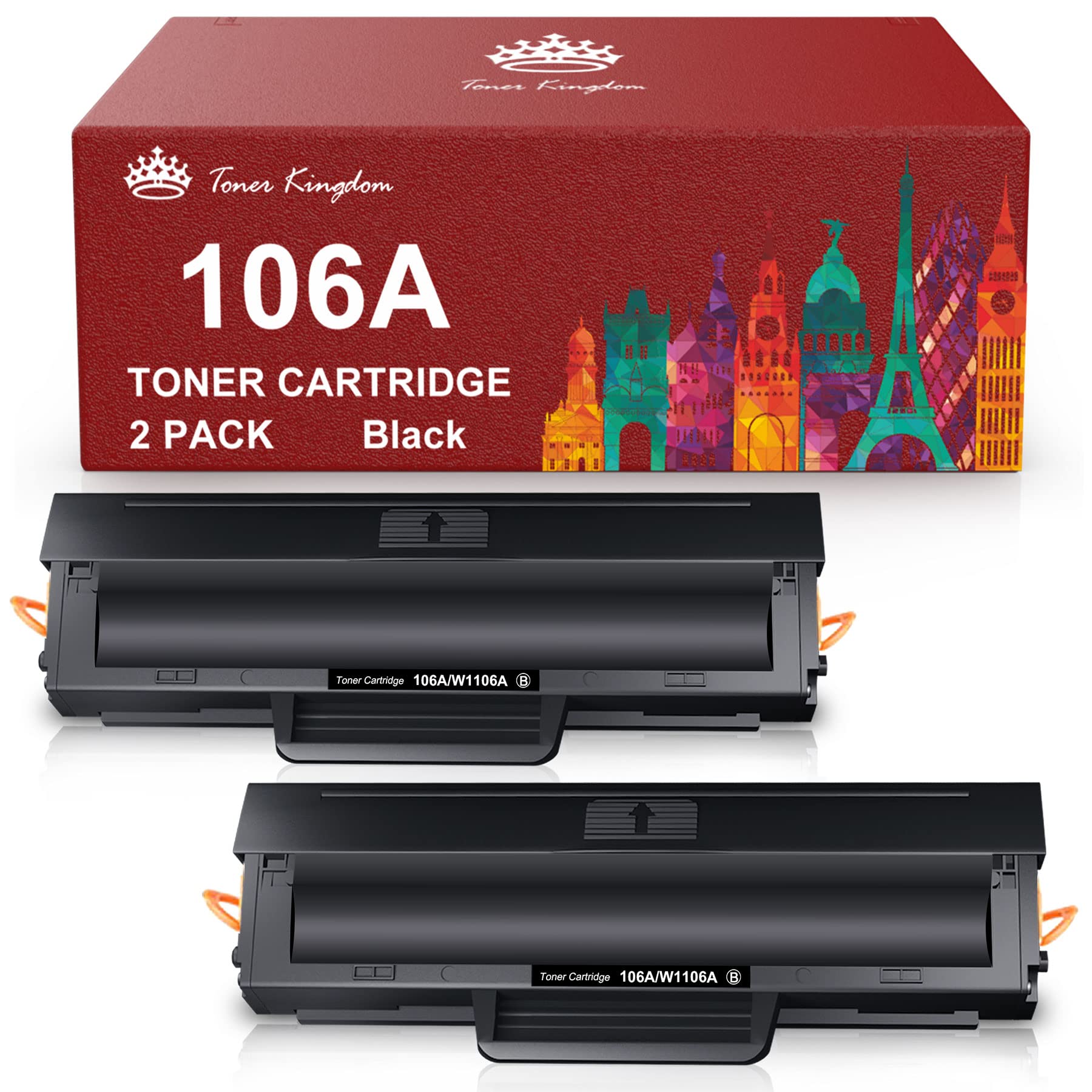 Toner Kingdom 106A Replacement Compatible for HP 106A W1106A Toner Cartridges for HP Laser 107a 107r 107w MFP 135a 135r 135w 135wg MFP 137fnw 137fwg (2 Black, with Chip)