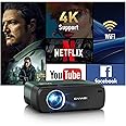 Portable Projector 4K with WiFi and Bluetooth, Native 1080P Full HD Home Theater Projector, 7800 Lumens Smart Projector Compatible with HDMI, USB, Laptop, iOS & Smartphone