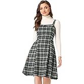 Allegra K Women's Christmas Plaid Dress Vintage Sleeveless Tie Waist A-Line Pinafore Overall Dresses