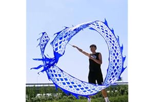 DSJUGGLING 3D Blue Dragon Silk-like Flowy Spinning & Shaking Poi - Flinging Blue Celadon Dragon Spiral Practice Ribbon Streamer with Fiberglass Handsticks + Travel Bag! (8 Meters (26.2 FT), Blue Scale Color)