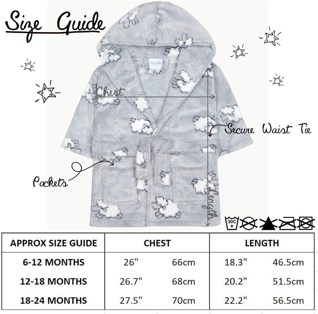Babytown Baby Boys & Girls Lamb Plush Fleece Dressing Gown 18-24 Months Grey: Clothing