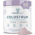 WONDERCOW Colostrum Supplement Powder for Gut Health, Immune Support, Muscle Recovery & Wellness | Natural IgG Pure Whole Bovine Colostrum Superfood, Elderberry, 60 Servings