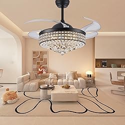 TRSIOPFC 42 Inch Dimmable Crystal Fandelier Ceiling