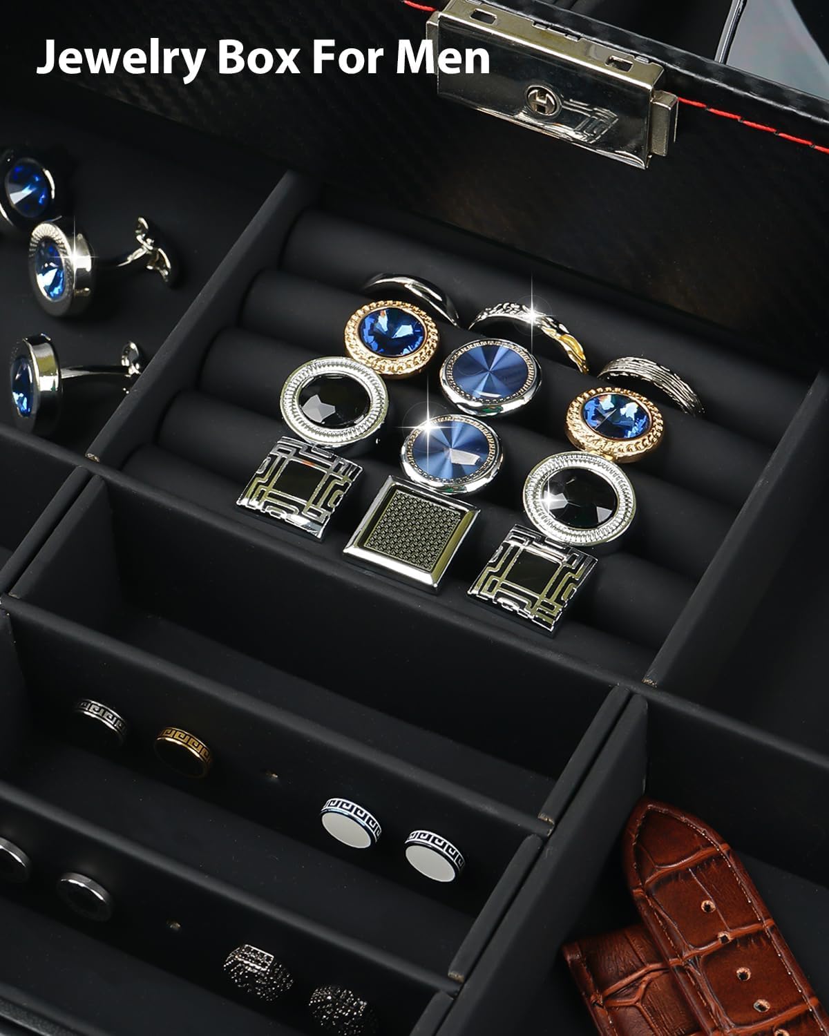 Jenseits Jenseits Watch Box for Mens Jewelry Box, 6 Slot Watch Case & 3 Slot Sunglasses Organizer, Lockable PU Leather Jewelry Organizer Watch Display Storage W/Drawer For Rings Bracelets, Gift for Men Women