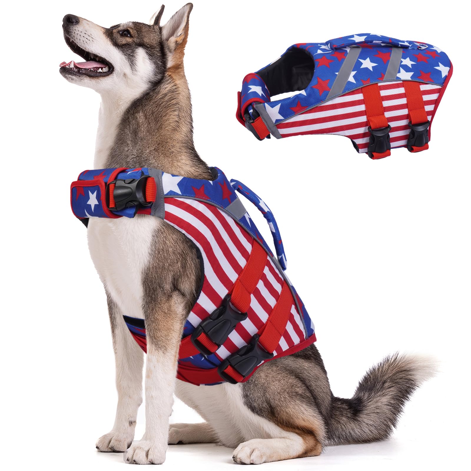 Photo 1 of Kuoser Dog Life Jacket with Reflective Stripes, Adjustable High Visibility Dog Life Vest for Swimming Boating
