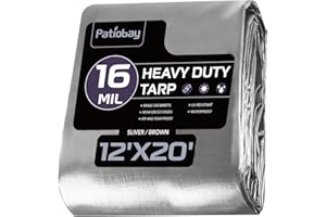 Patiobay Tarp 12x20FT, 16 Mil Large Tarp, Tarps Heavy Duty Waterproof with Grommets Every 23.6", Thicker Plastic Tarp, UV Resistant Tear&Fade Resistant, Reinforced Edges for Outdoor Pool Camp Tent