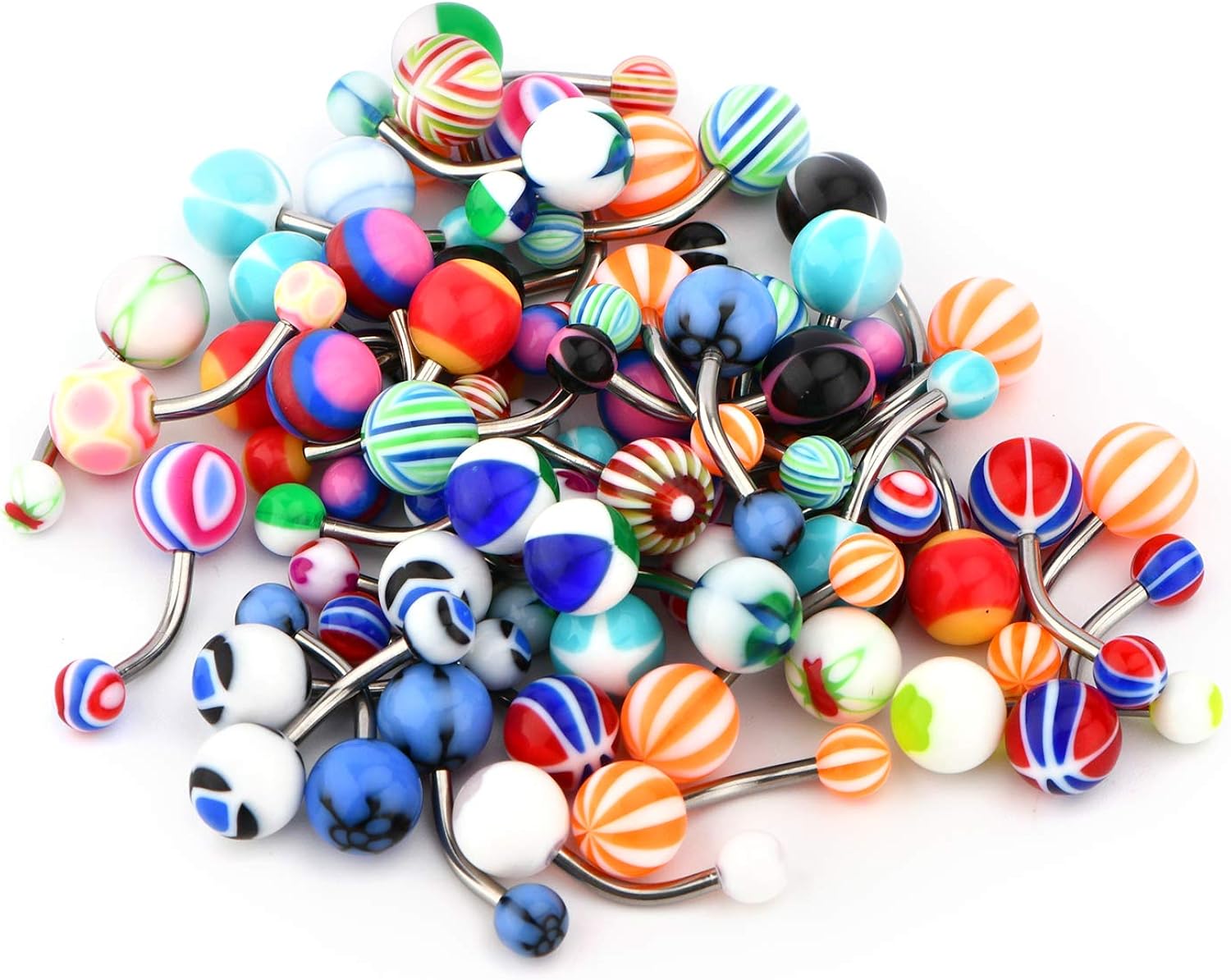 MODRSA Belly Button Rings Variety Pack Stainless Steel 14G Colorful Belly Rings Pack Navel