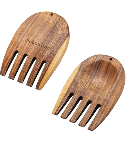 2 Cuillères à Salade En Bois D'acacia - Prise Confortable, Pour Mélanger Et Servir Pâtes, Fruits - Ustensiles De Cuisine Naturels - 5