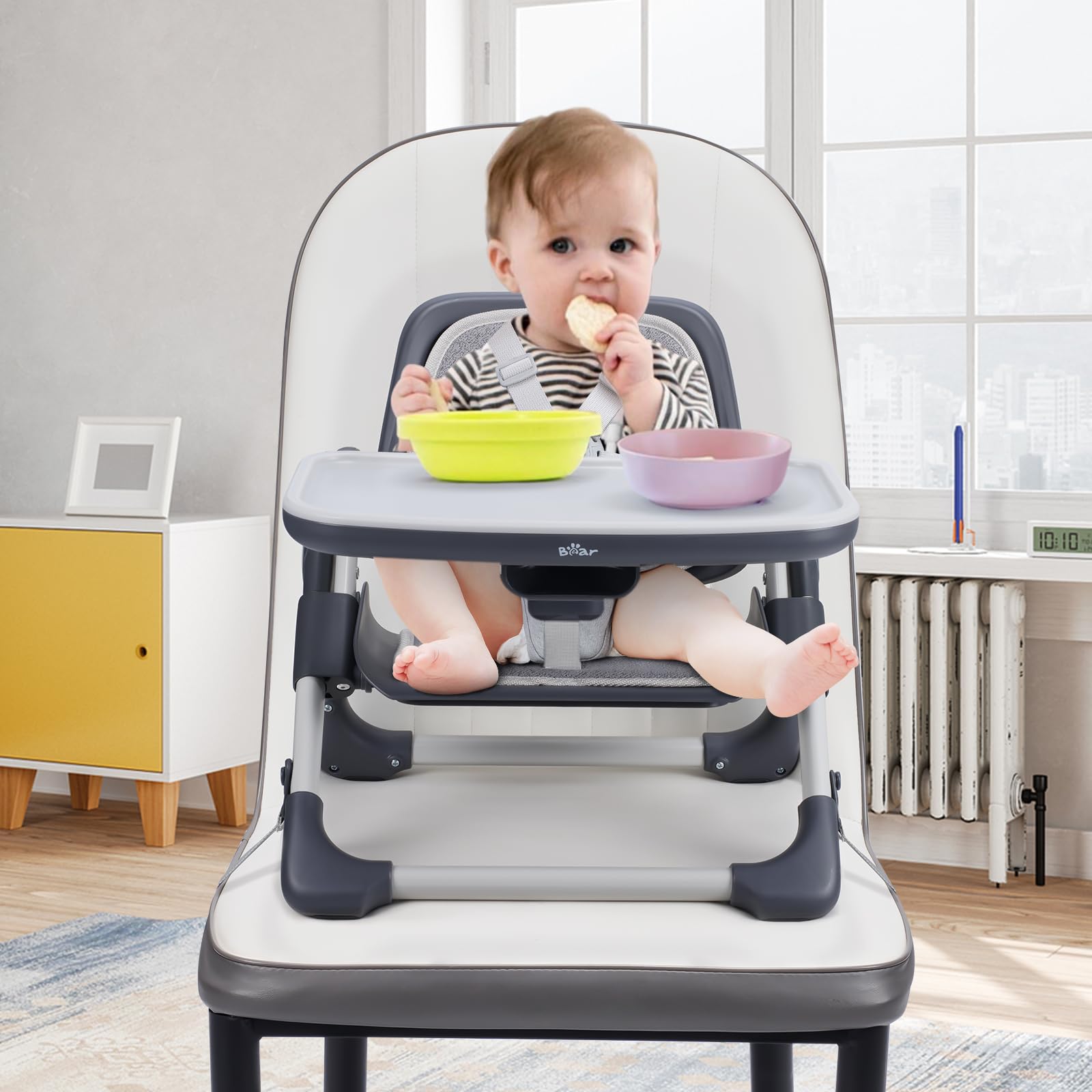 Photo 1 of Bear Booster Seat for Kitchen Chairs, Portable High Chair for Babies 6–12 Months, Adjustable 3-Level Foldable Booster with Removable Tray, Ideal for Home, Outdoor, Camping, and Travel