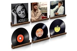 ELITEROO Vinyl Record Shelf Wall Mount, 6 Pack 12 inch Album Record Holder Display Vintage Vinyl Holders on Wall, Wooden Floating Shelves for Living Room, Bedroom, Kids Room, Music Room, Rustic Brown