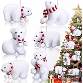 Wesiti 6 Pcs Christmas Polar Bear Ornament White Plush Christmas Ornaments Cute Rustic Furry Bear Decor with Scarf for Xmas Tree Polar Animals Figurines Rustic Home Decor