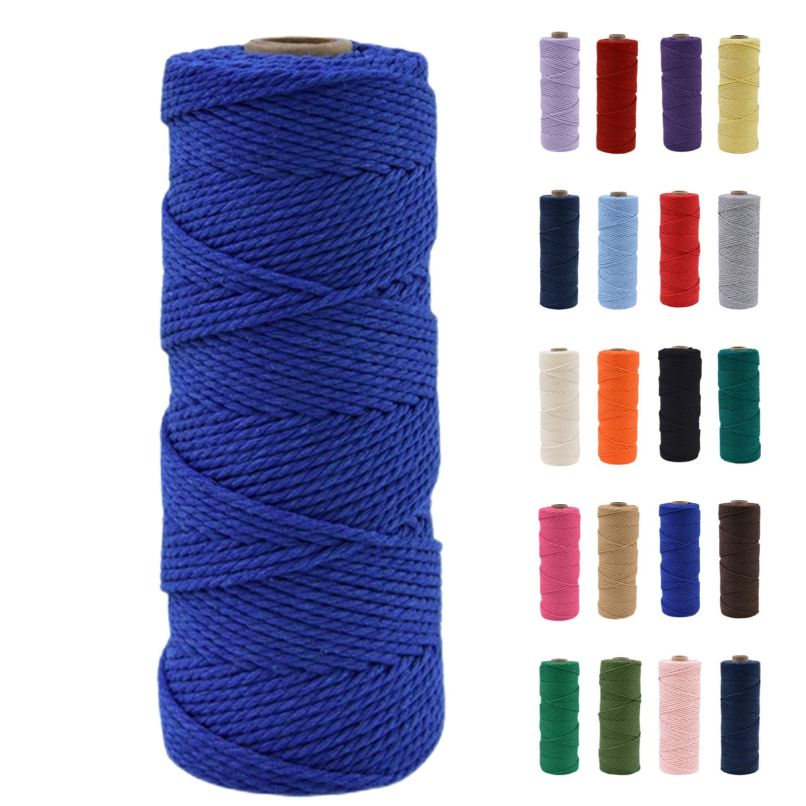 POPOYU 2mm Macrame Cord,100m Natural Cotton Macrame Rope,Sapphire Blue Macrame Cotton Cord Twine Rope Craft String Without Chemicals for DIY Crafts,Macrame Art,Gift Wrapping,Christmas Wedding Decor
