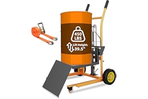 LUMINALIFTCURE Hydraulic Material Lift 450lb Capacity Pallet Truck Manual Winch Stacker, 39.5" Lift Height, Alloy Steel, 18.5" Fork Length, 2 Universal Wheels