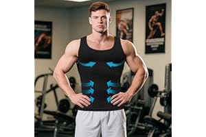 Mens Slimming Body Shaper Vest, Gynecomastia Compression Shirts, Tummy Control Undershirts Black