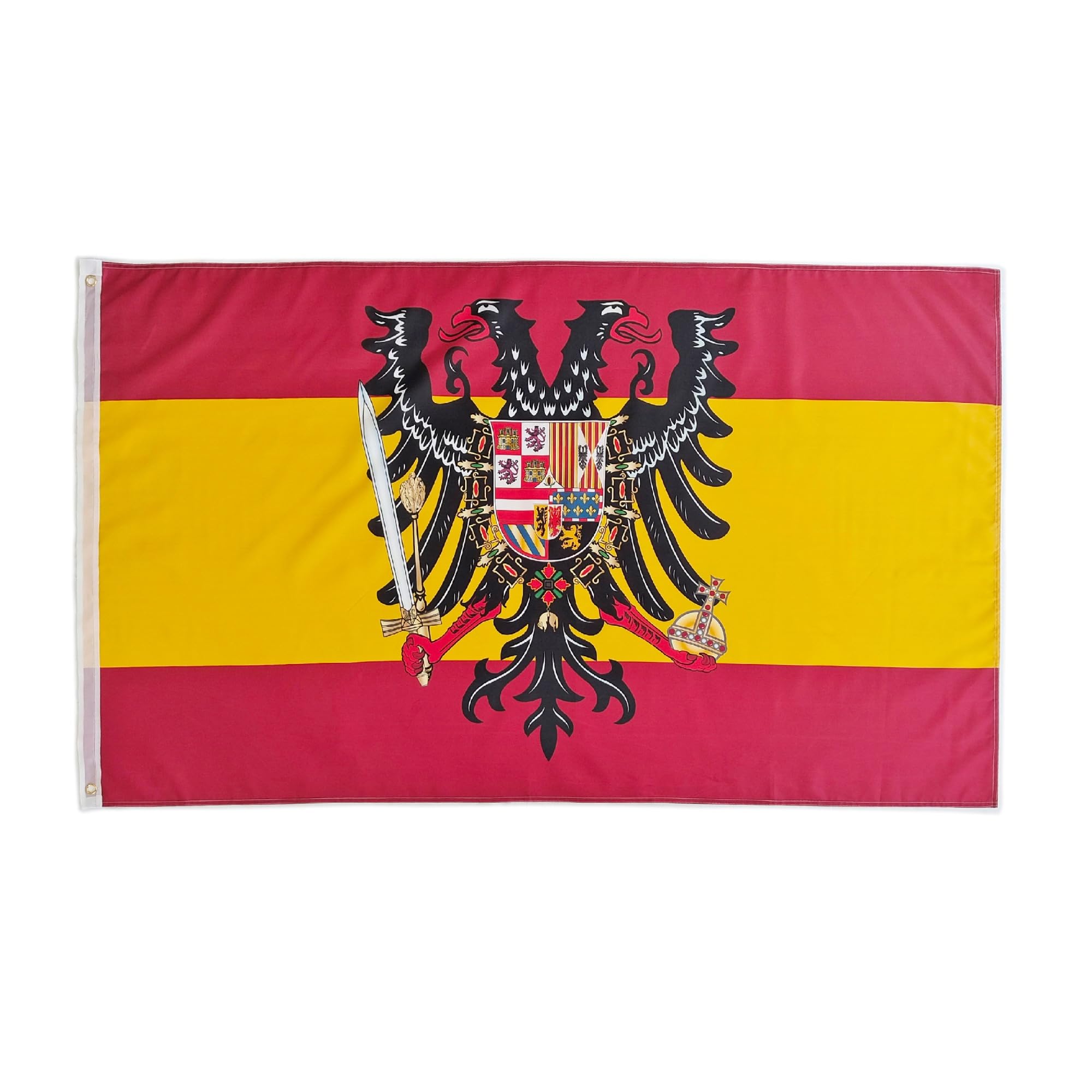 Pandiui23 Flag of Spain with Bicephalous Eagle -Aguila Bicefala Cross of San Andres150X90 CM, Spain flag shield empire Charles I