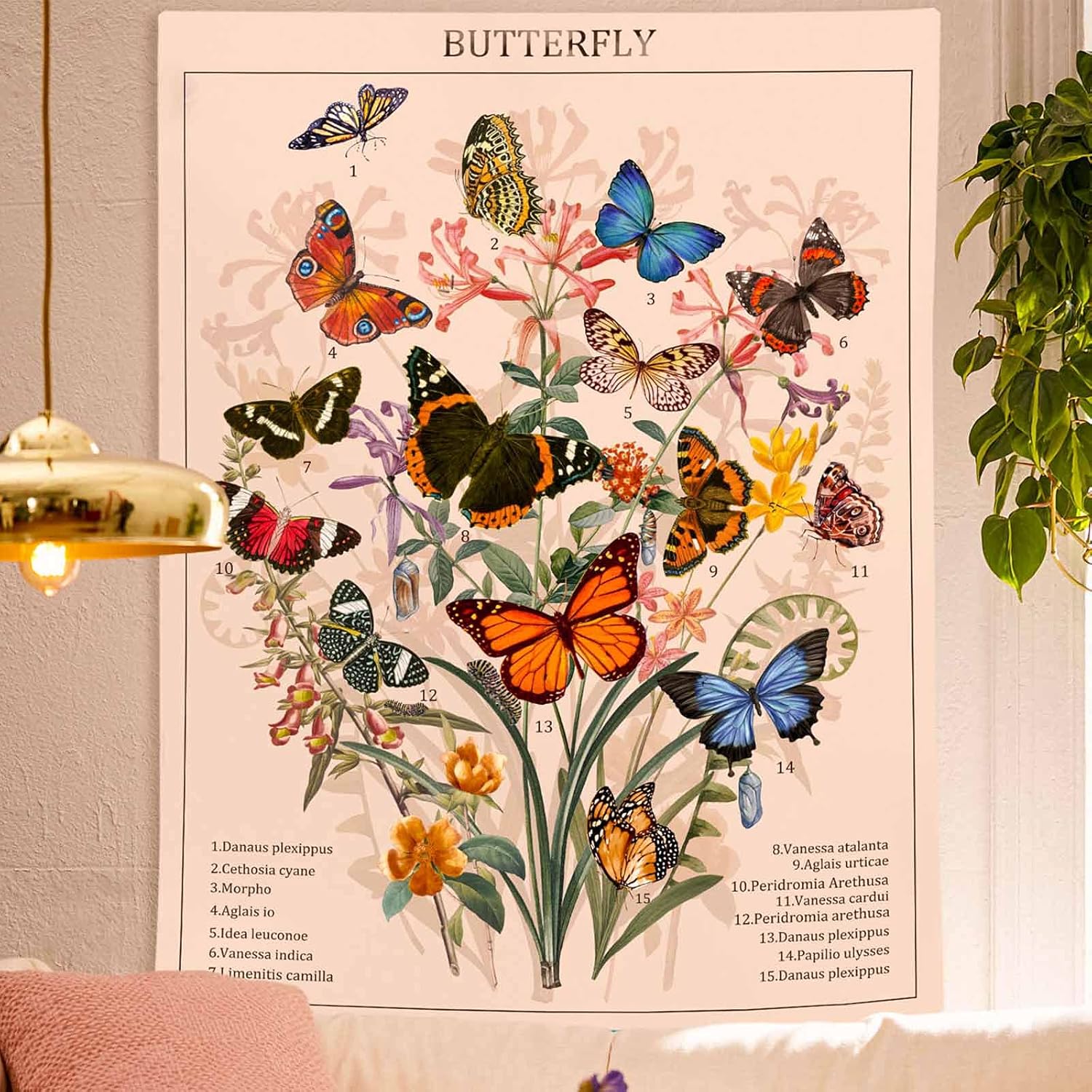 Tapestries - Accnicc Butterfly Tapestry Flower Tapestries Vintage Vertical Floral Tapestry Wall Hanging Colorful Retro Art Aesthetic Wall Tapestry for Bedroom Dorm Living Room (Beige, 36'' × 48'')