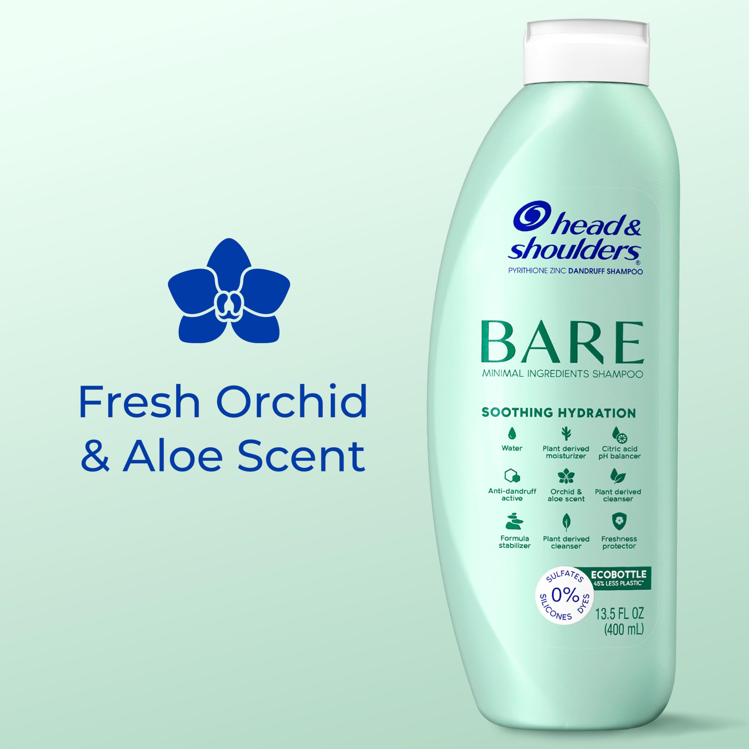 Head & Shoulders BARE Dandruff Shampoo Twin Pack, Soothing Hydration, Sulfate-Free, Silicone-Free, Dye-Free, Eco-Friendly Bottles, Safe for All Hair Types, 13.5 Fl Oz Each (Set of 2)