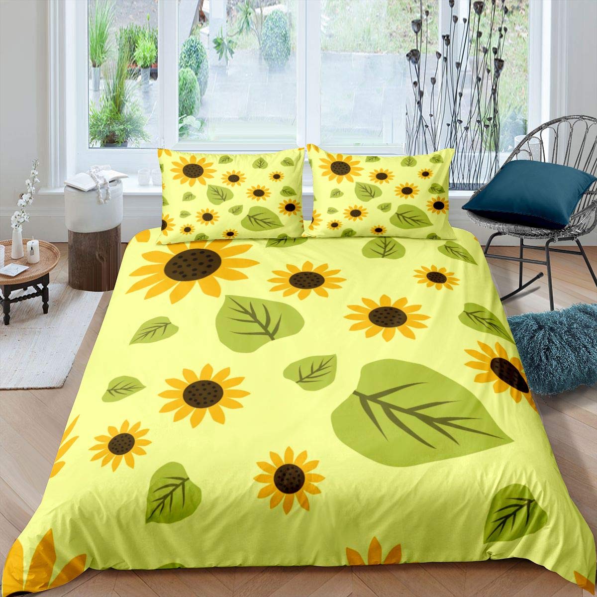 Homemissing Sunflower Bedding Set Yellow Floral Duvet Cover For Kids Blossom Flowers Comforter Cover Nature Quilt Cover 3Pcs Double Size