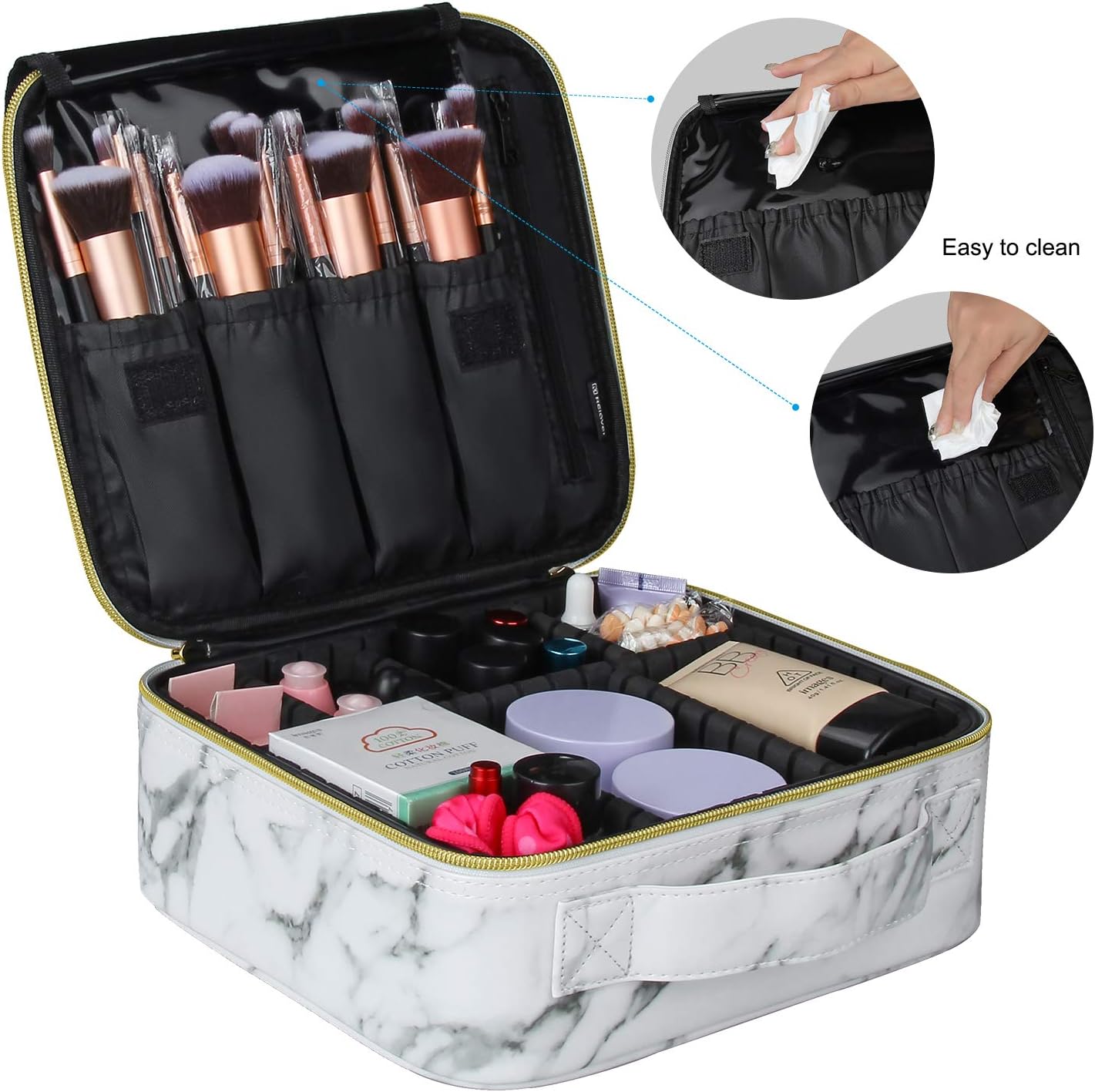 Marble Makeup Bags,Portable Makeup Organizer Bag Travel Case Professional Jewelry Storage Organizer with with Adjustable Dividers for Cosmetics Makeup Brush (Small)